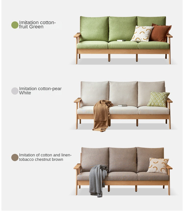 Oak Solid Wood Fabric Sofa.