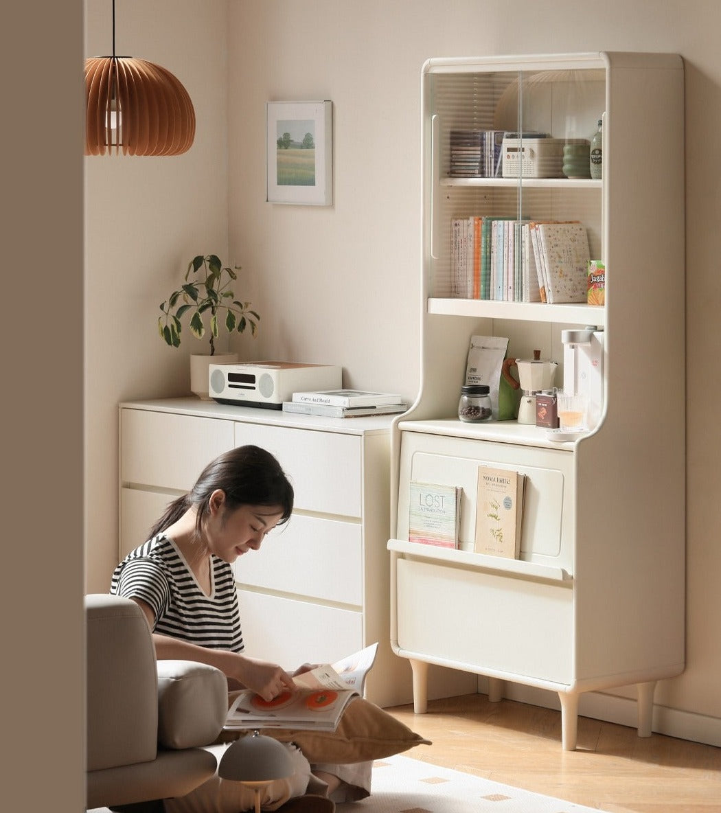 Rubber Solid Wood Bookcase Cream Storage Cabinet Display