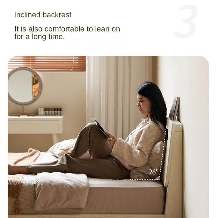 Oak Solid Wood Bed Cream Suspension Bed Luminous