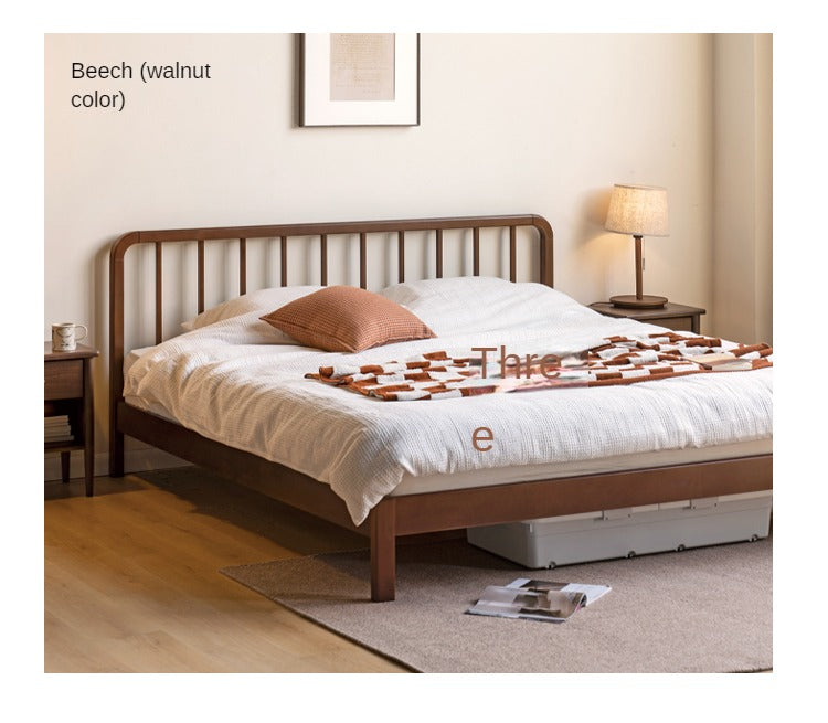 European Beech Solid Wood Bed Modern Simple