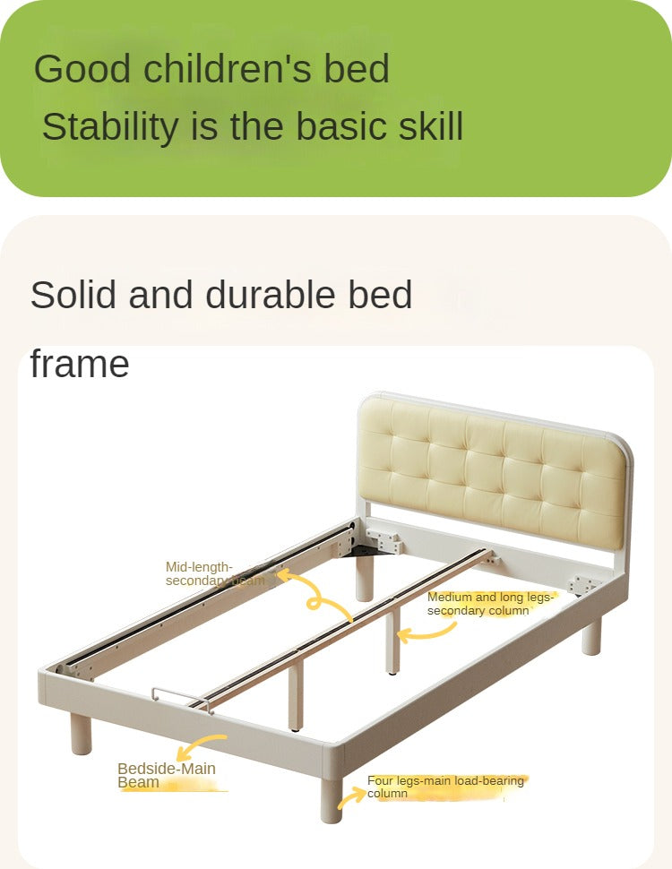 Rubber Solid Wood Children's White Cream Style Montessori Platform Bed.