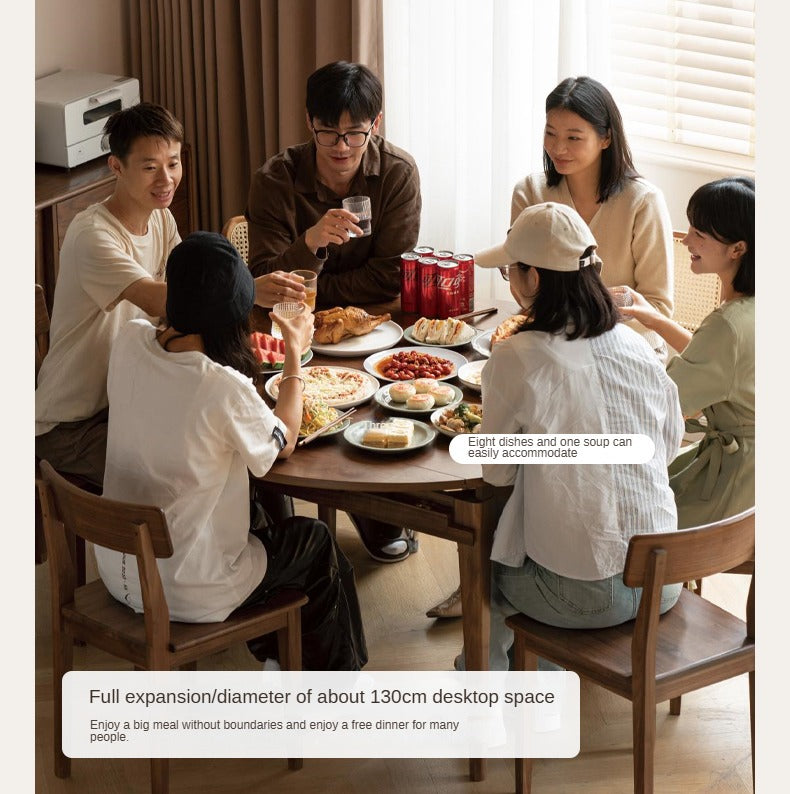 Black Walnut, Oak Solid Wood Modern Folding Round Dining Table
