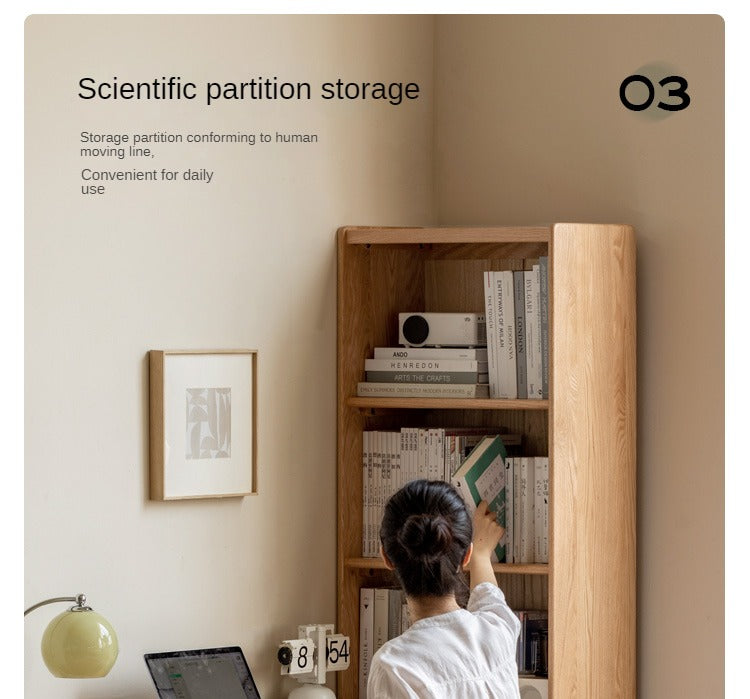 Oak Solid Wood, Solid Rubberwood Bookcase, Floor-Standing Storage Cabinet