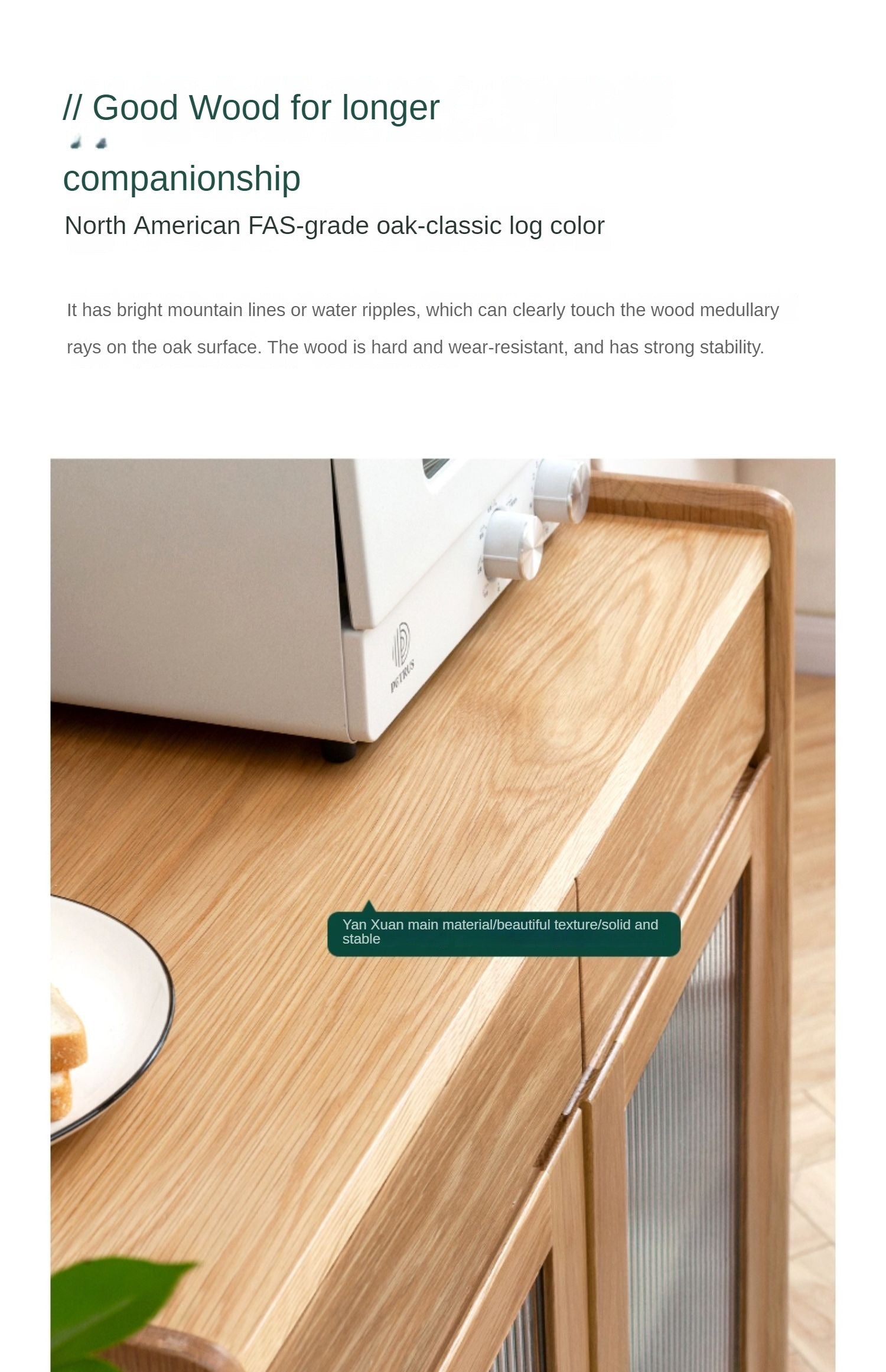 Oak Solid Wood, Solid RubberWood Nordic Modern Sideboard