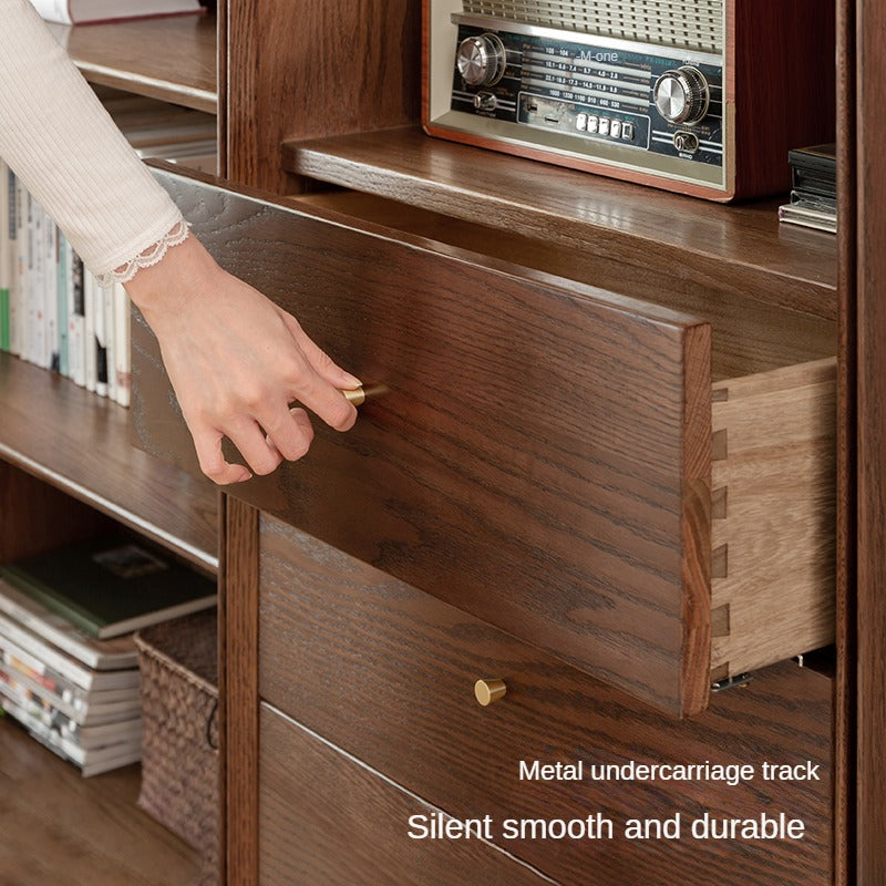 Oak Solid Wood Dust-Proof Glass Door Wall Floor-To-Ceiling Bookshelf