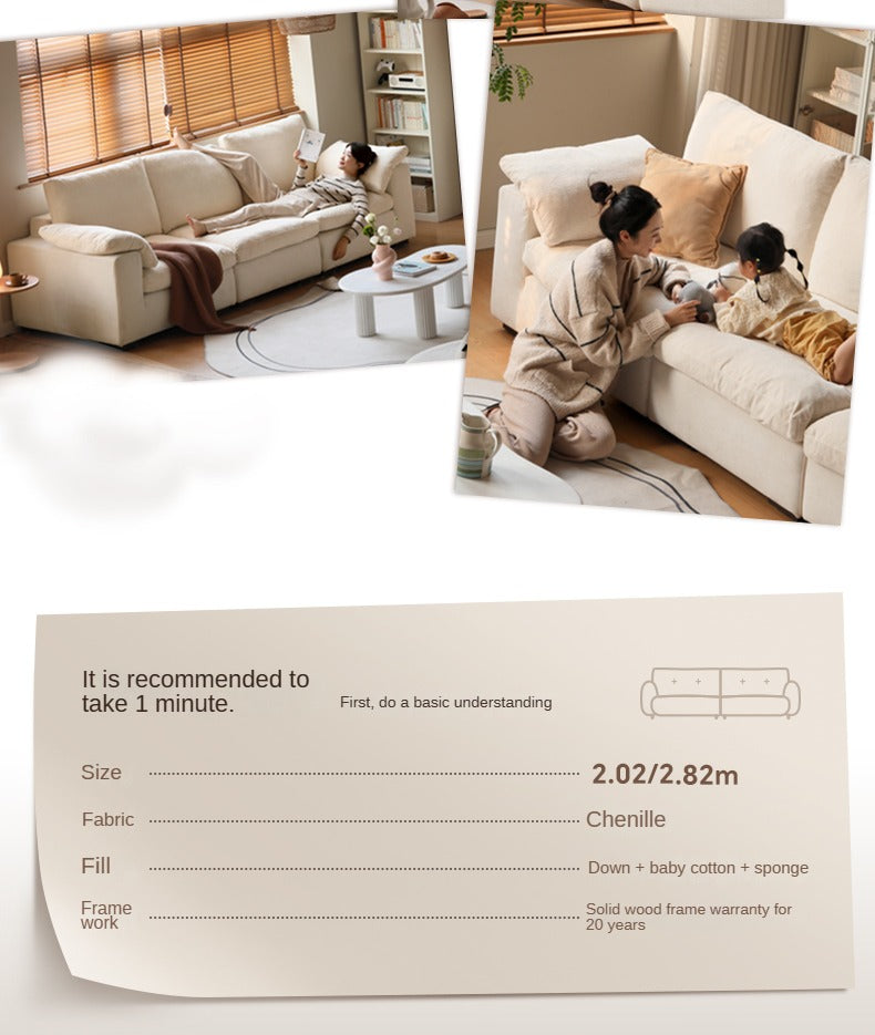 Fabric White Cream Style Down Sofa.