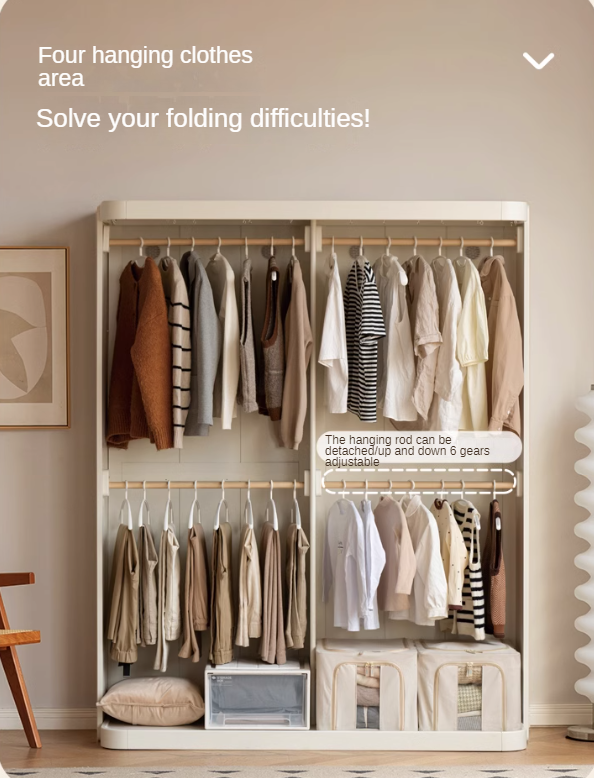 Poplar Solid Wood White Cream Walk-in Curtain Wardrobe.