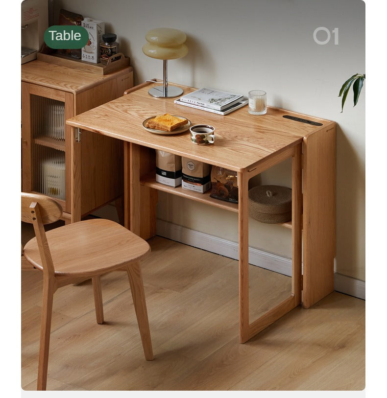 Solid Rubberwood, Oak Solid Wood Nordic Modern Dining Folding Table