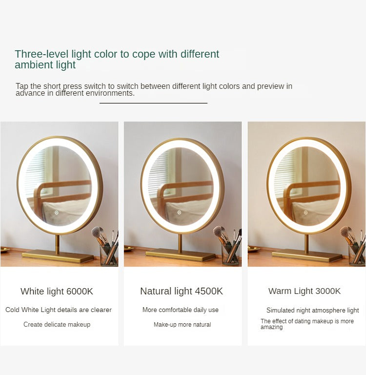 Ash Solid Wood Dressing Table LED Makeup Mirror.