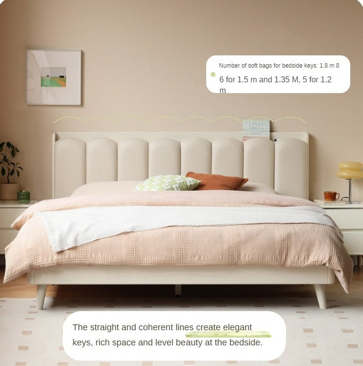 Oak Solid Wood Piano Key Bed Cream Style