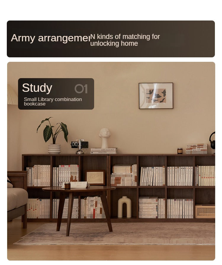 South American Walnut, Black Walnut, Rubberwood Solid Wood Low Bookshelf Combination Floor-Standing Cabinet