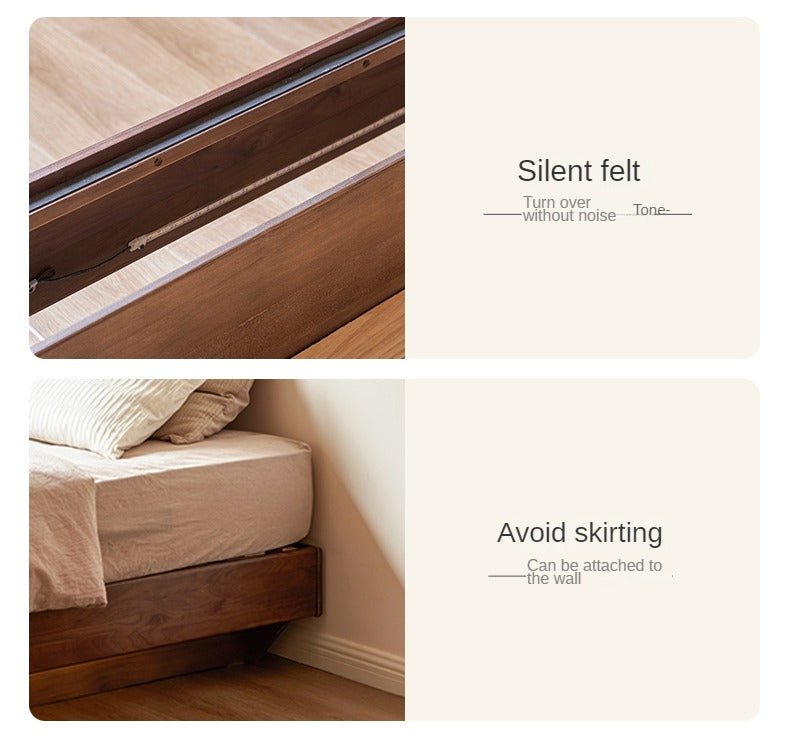 Black Walnut Solid Wood Platform Bed, Headboard-Free Box Bed