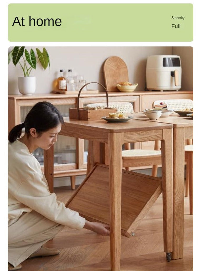 Oak Solid Wood Edge Table, Movable Small Table
