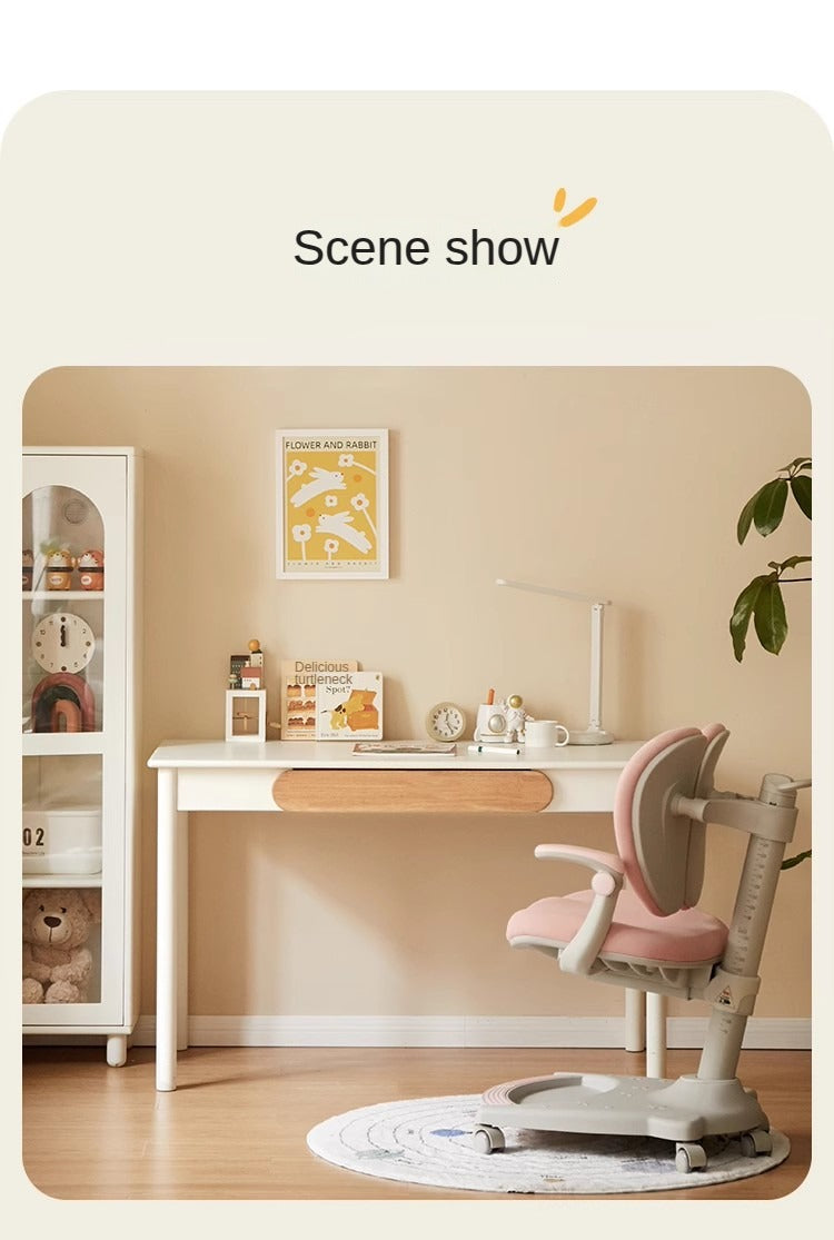 Rubber Solid Wood Cream Style Children's Writing Desk.