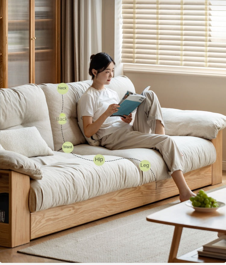 Oak Solid Wood Floor Storage Sofa, Goose Down.