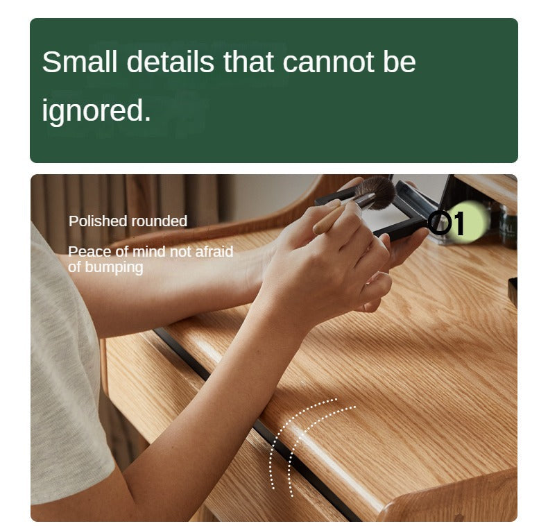 Oak, Ash Solid Wood Vanity Table Shelf Integrated.