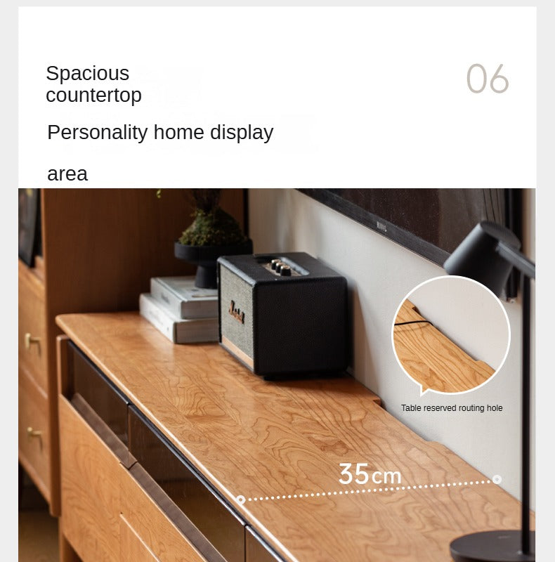 Cherry Solid Wood TV Cabinet Modern Simple))