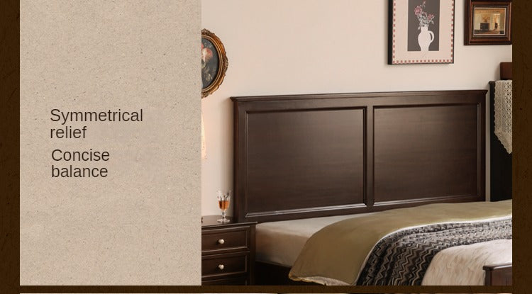 Poplar Solid Wood Bed Modern American Retro High Back Bed