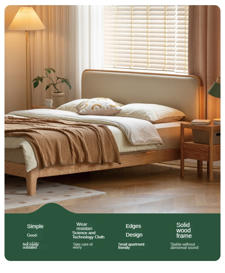 Oak, Rubber wood Solid Wood Bed Technology Fabric,Suede