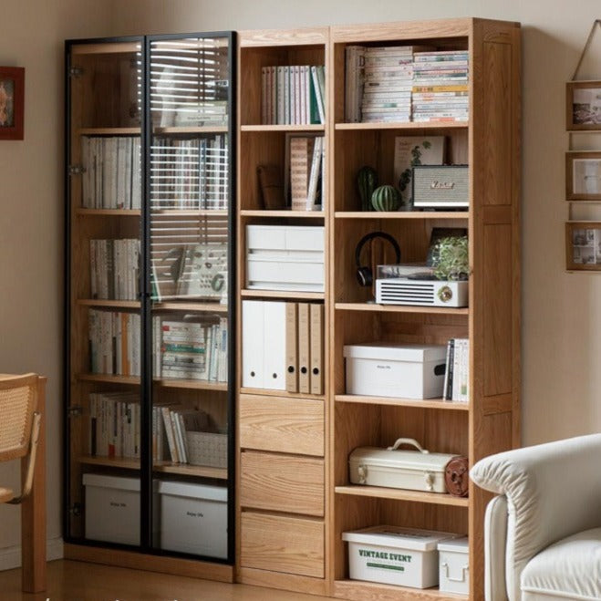 Oak, Solid Rubberwood Modern Bookcase Storage