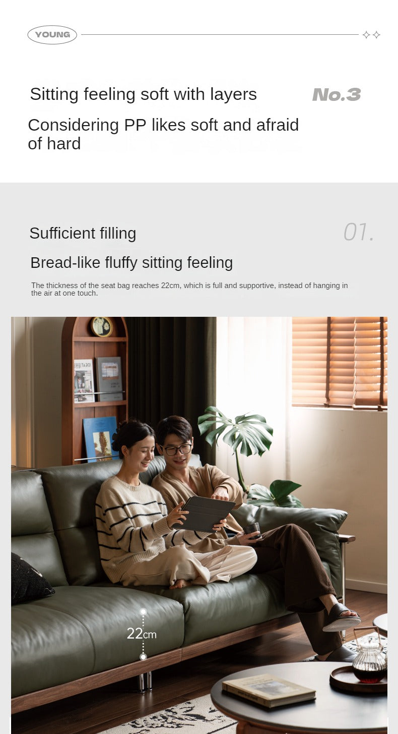 Black Walnut Solid Wood Italian Leather Sofa-