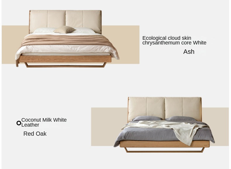 Oak, Ash Solid Wood Leather Soft Bed Italian Light Luxury.