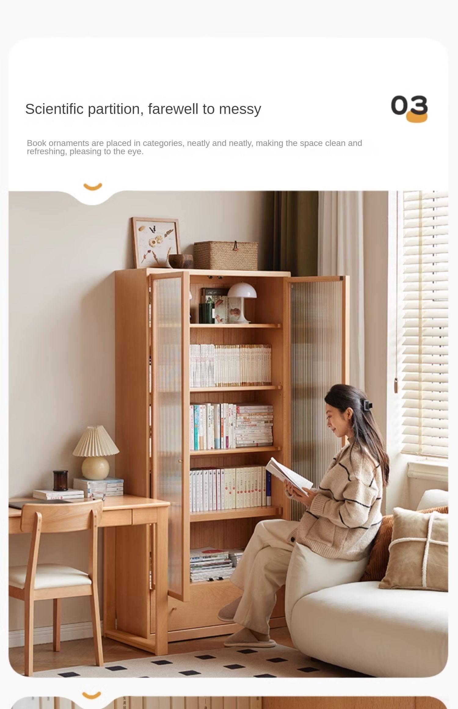 Beech European Solid Wood Bookshelf, Glass Door Storage Display Cabinet