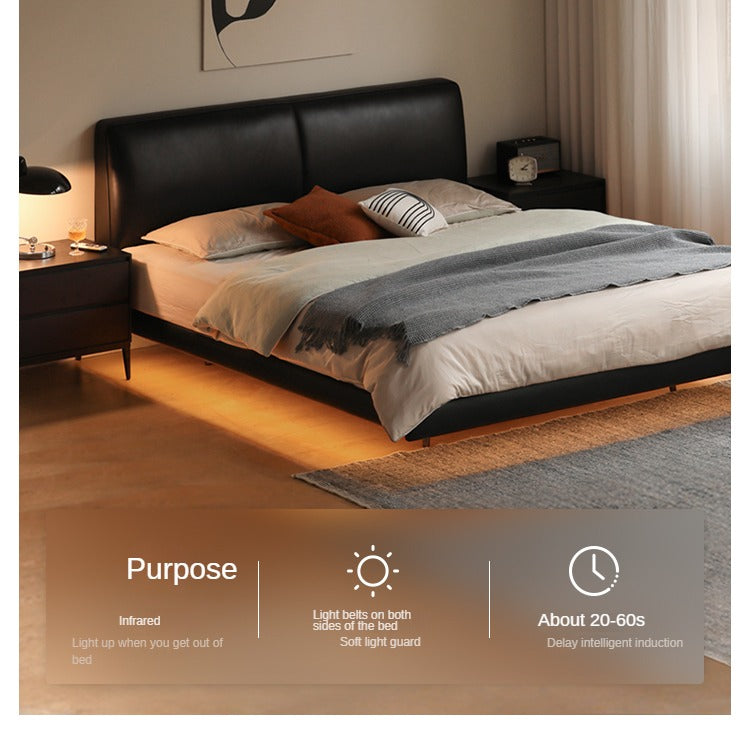 Genuine Leather Bed Italian Light Luxury Head Layer Cowhide