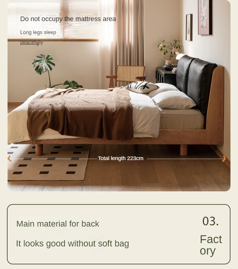 Cherry solid wood leather soft suspended bed