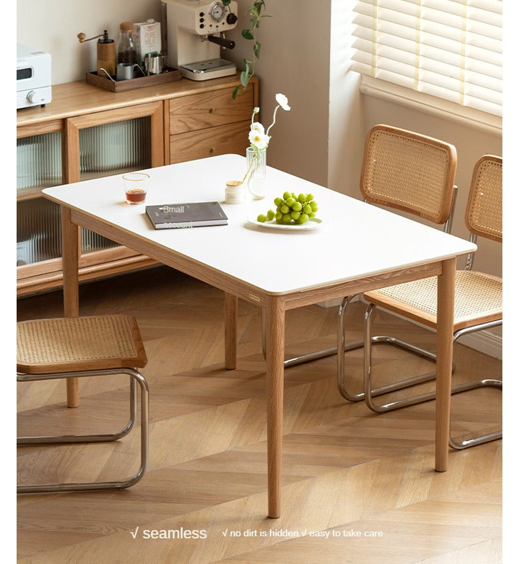 Oak, Beech Solid Wood Dining Table With Rock Slab Surface