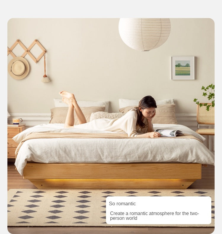 Oak solid wood platform bed, headboard-free bed suspension bed.