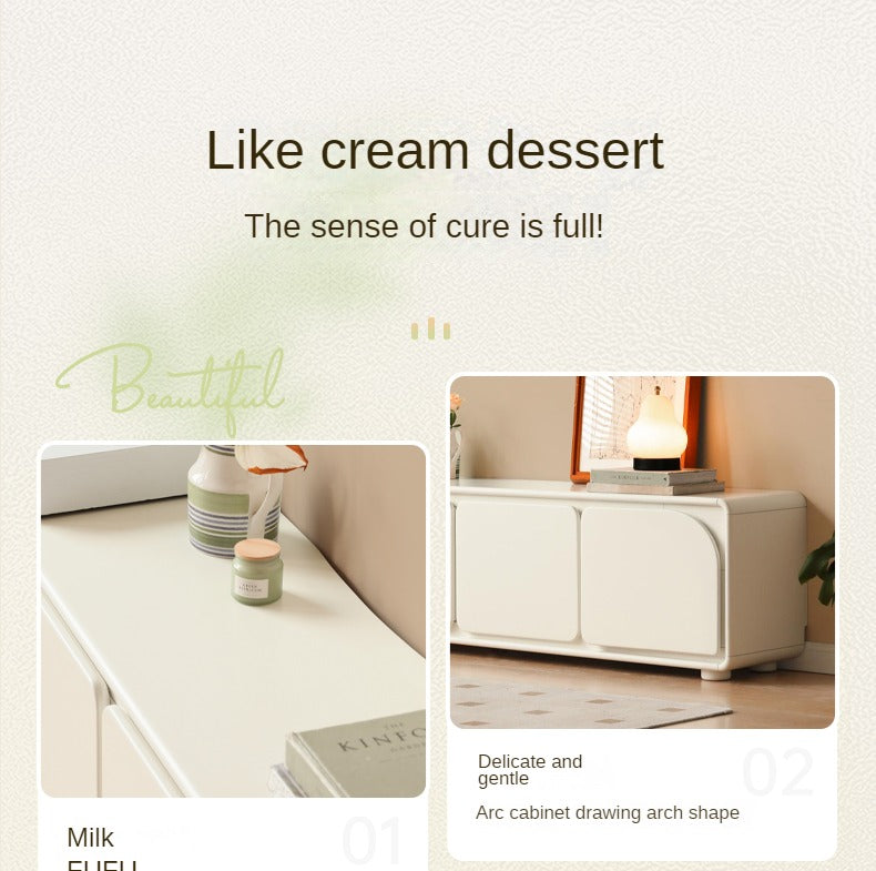 Poplar Solid Wood TV Cabinet Cream Style Floor Cabinet.