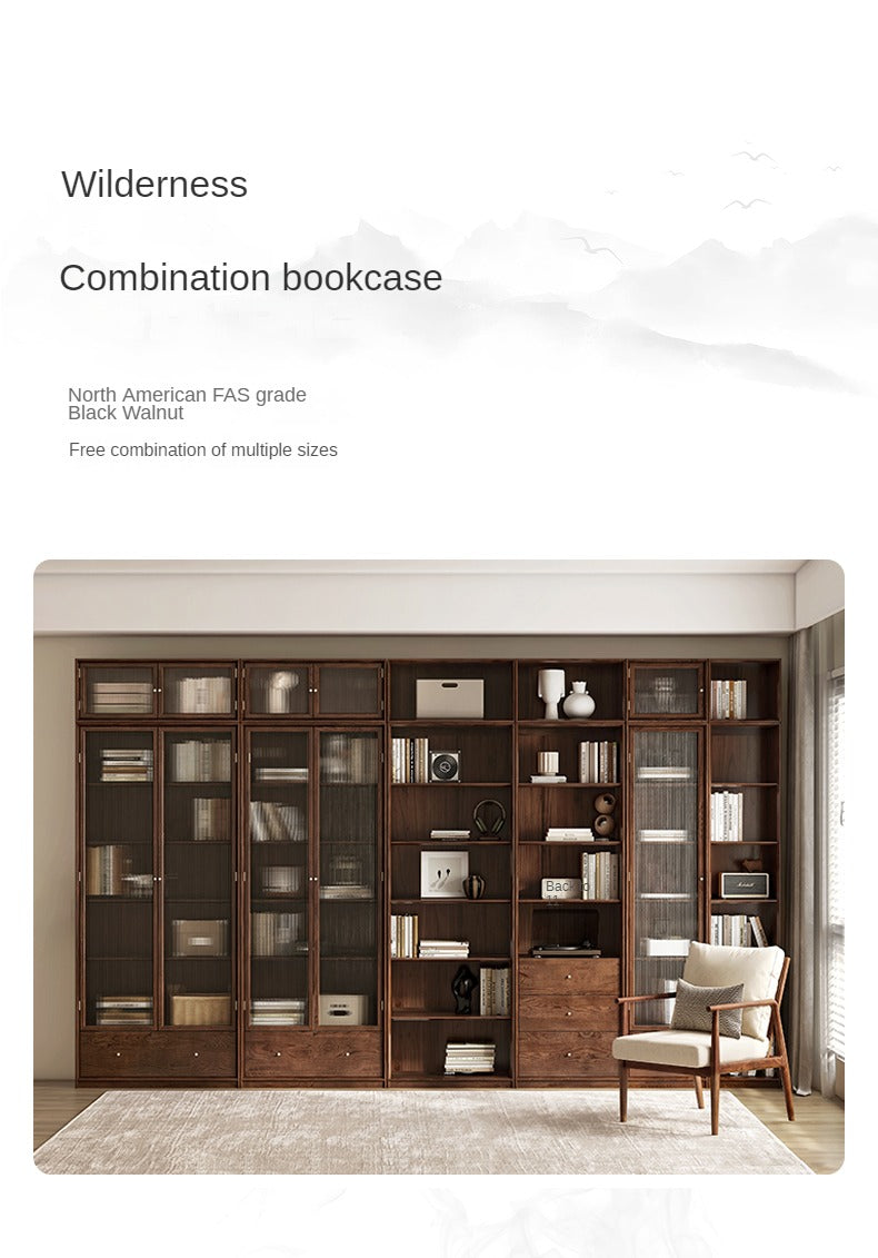 Oak Solid Wood Dust-Proof Glass Door Wall Floor-To-Ceiling Bookshelf