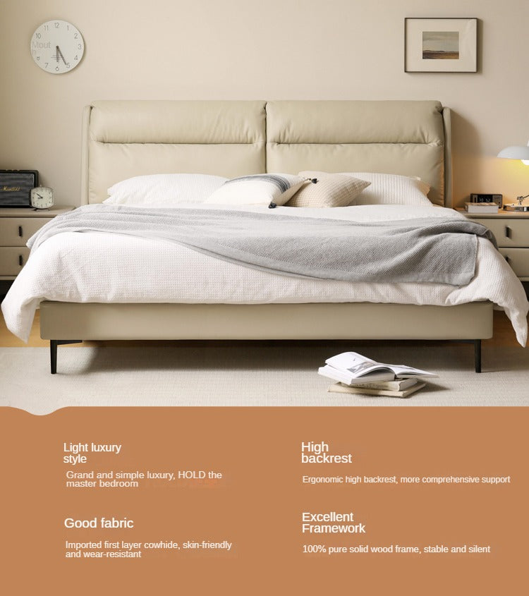 Cream Style Leather First Layer Cowhide Bed