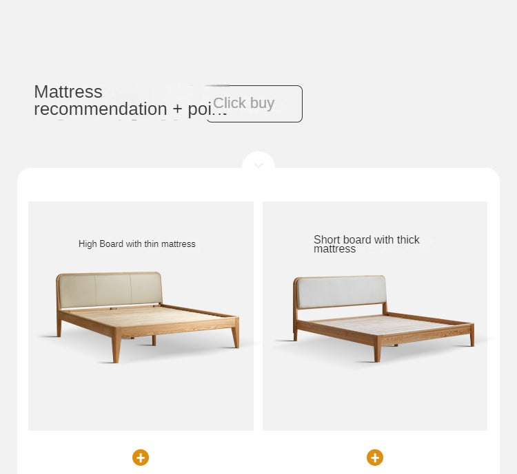 Oak Solid Wood Bed Modern Genuine Leather,Technology Cloth, Fabric