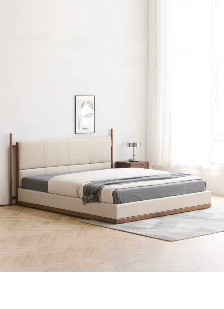 North American Black Walnut Bed Modern Light Luxury Top Layer Cowhide Soft Bed