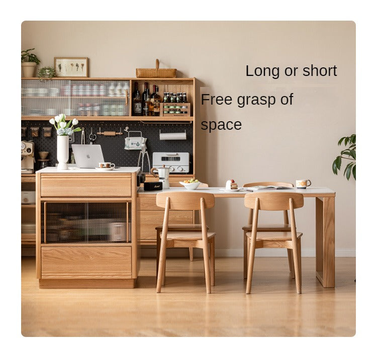 Oak solid wood island + table integrated retractable rock board+