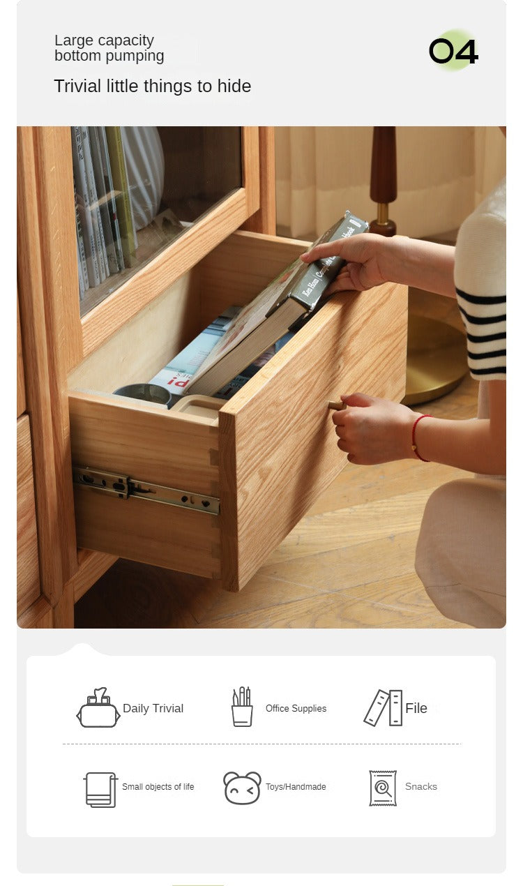 Oak Solid Wood Modern Glass Door Bookcase
