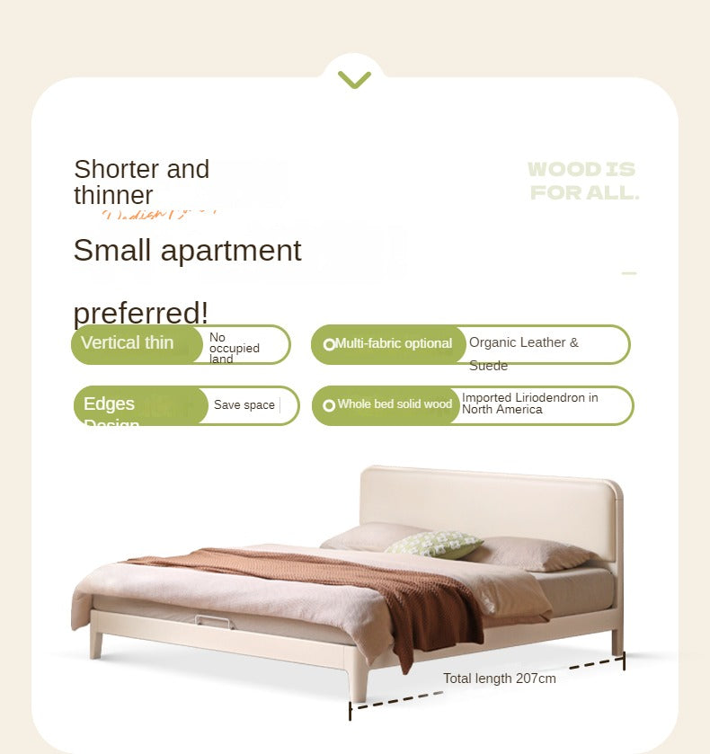 Rubber Wood Solid Wood Soft Bed Cream Style