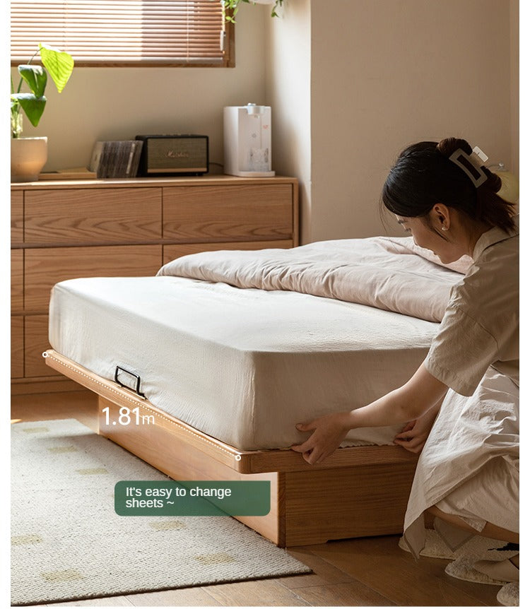 OAK Solid Wood platform bed, headboard-free bed Suspended Bed