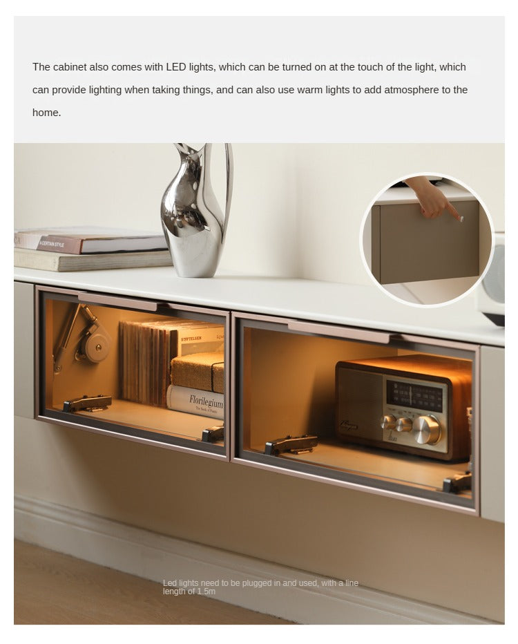 Poplar Solid Wood Wall Mounted TV Cabinet with Light.