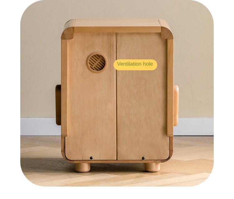 Oak Solid Wood Children's Cartoon Robot Nightstand