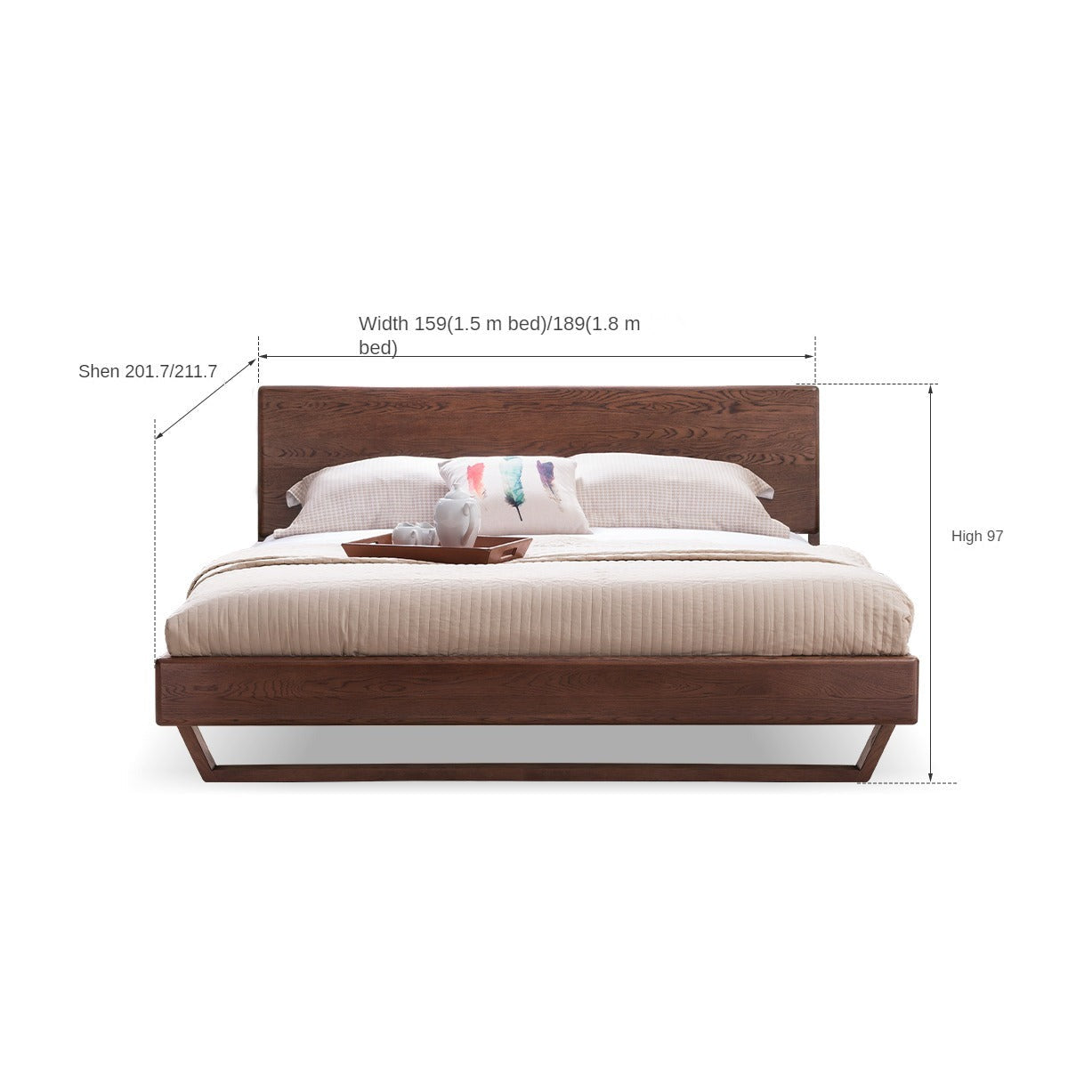Oak, Black Walnut, Teak Solid Wood Suspended Bed