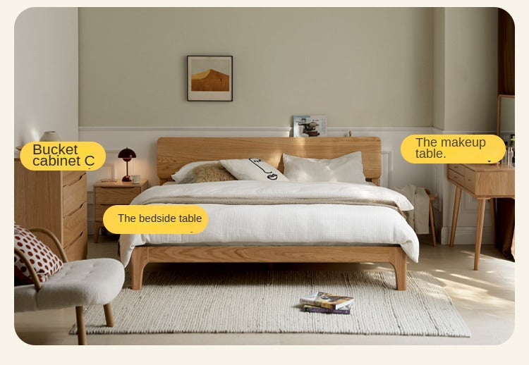 Oak Solid Wood,Rubber Wood Bed Modern Nordic