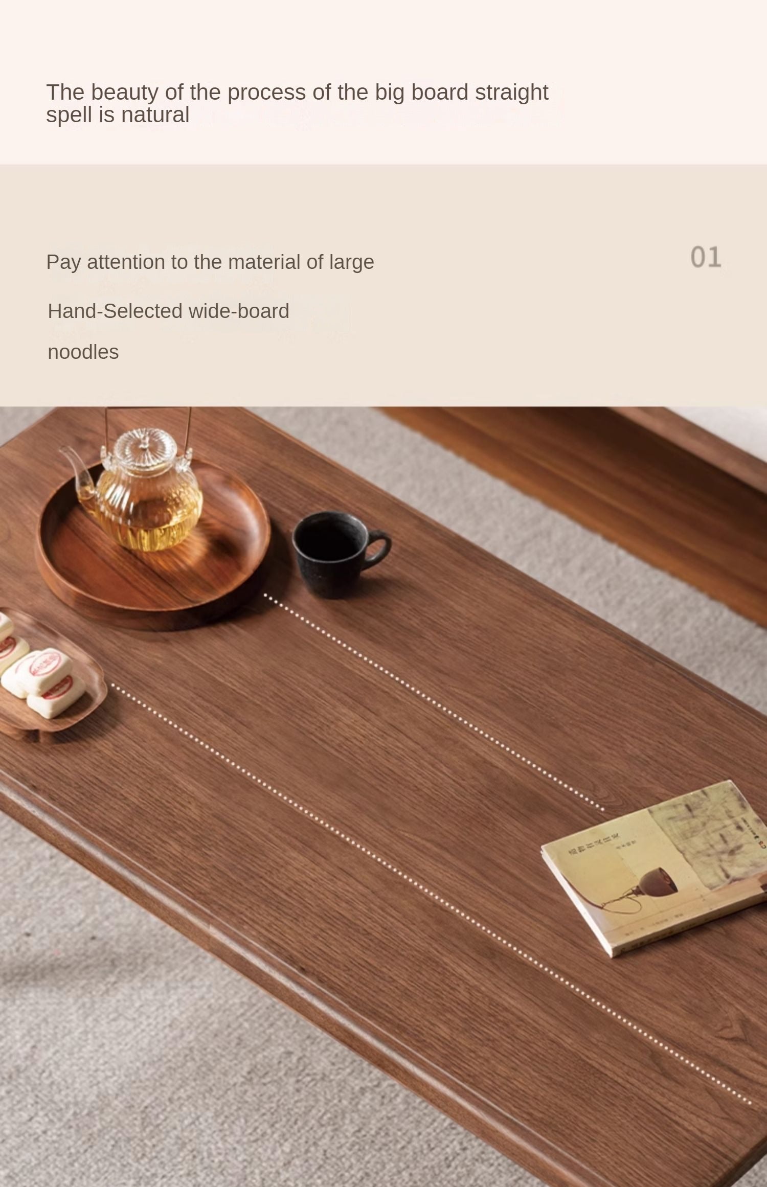 Ash, Black Walnut Solid Wood Double-Layer Coffee Table