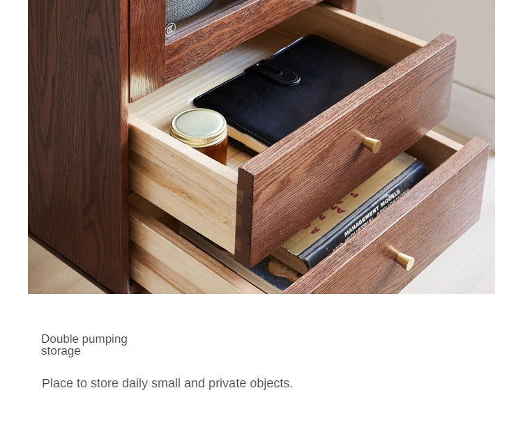 Oak Solid Wood Side Cabinet, Walnut Color