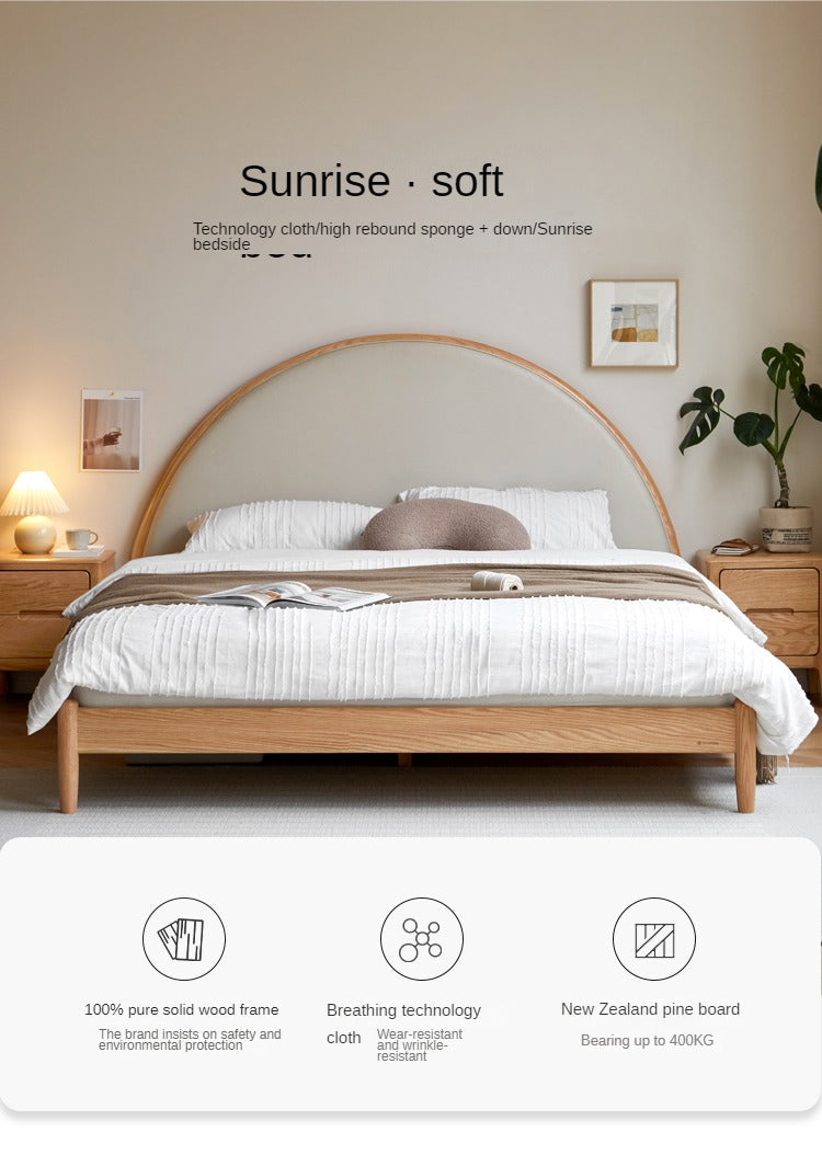 Oak Solid Wood Sunrise Bed Technology Cloth