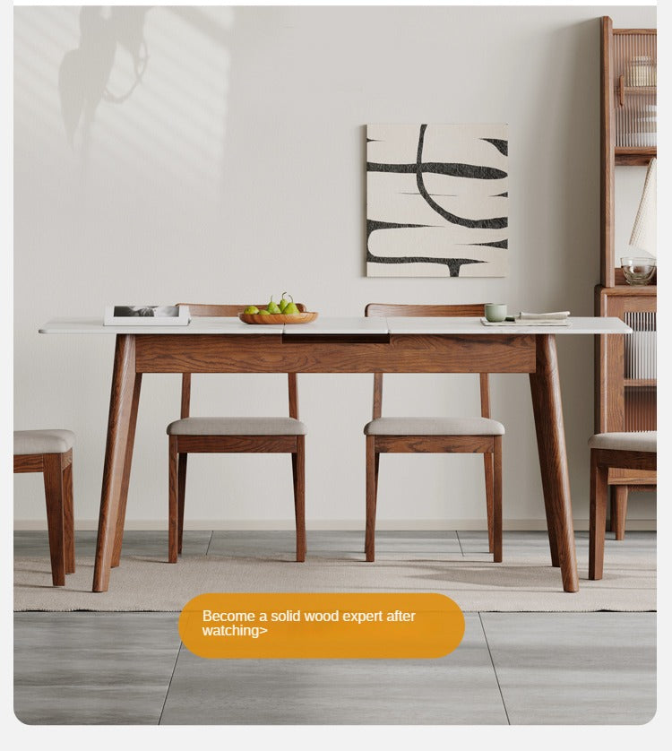 Oak Solid Wood walnut color Retractable Dining Table