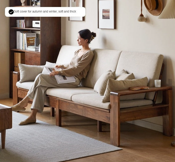 Black Walnut, Solid Sandalwood Fabric Sofa Nordic Dual-purpose Sofa-