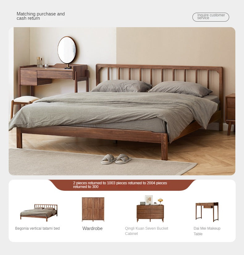 Ash, Black Walnut Solid Wood Nordic Simple Bed